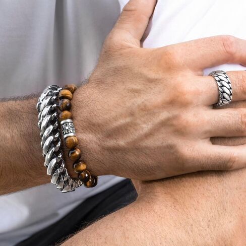 VY JEWELRY Tiger Eye Bracelet 6/8/10MM Dia, Golden Red Blue Stones with 925 Sterling Silver Beads for Men and Women in Kuwait