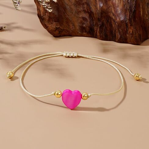 Baroque Beaded Friendship Strand Bracelets for Women,Heart Handmade Adjustable Rope Gold Ball Beads Bohemian Stackable Bracelet Jewelry Gift in Saudi Arabia