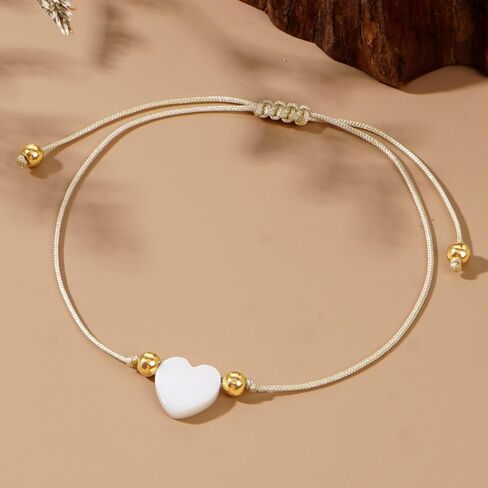 Baroque Beaded Friendship Strand Bracelets for Women,Heart Handmade Adjustable Rope Gold Ball Beads Bohemian Stackable Bracelet Jewelry Gift in Saudi Arabia