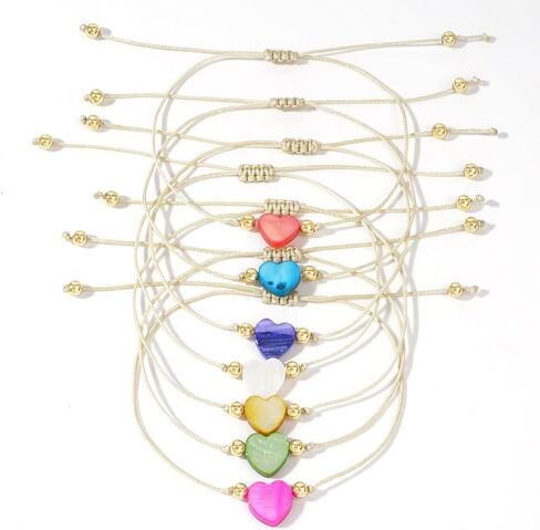 Baroque Beaded Friendship Strand Bracelets for Women,Heart Handmade Adjustable Rope Gold Ball Beads Bohemian Stackable Bracelet Jewelry Gift in Kuwait