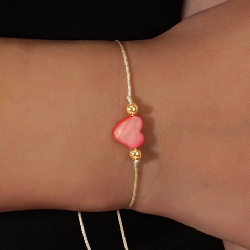 Baroque Beaded Friendship Strand Bracelets for Women,Heart Handmade Adjustable Rope Gold Ball Beads Bohemian Stackable Bracelet Jewelry Gift in Saudi Arabia