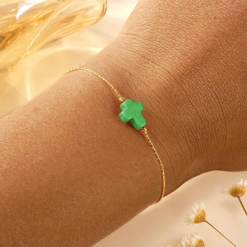 Dainty Cross Beaded Bracelet Handmade Stretch Gold Bracelets For Women, Fashion Crystal Gemstone Prom Jewelry Gift. in Kuwait