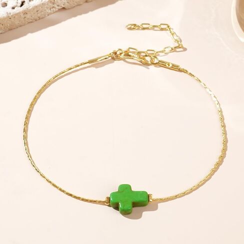 Dainty Cross Beaded Bracelet Handmade Stretch Gold Bracelets For Women, Fashion Crystal Gemstone Prom Jewelry Gift. in Kuwait