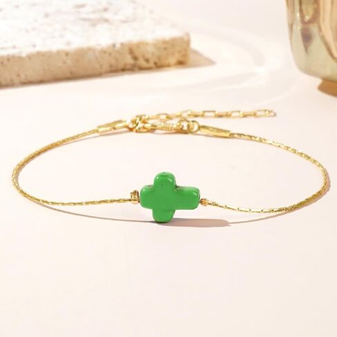 Dainty Cross Beaded Bracelet Handmade Stretch Gold Bracelets For Women, Fashion Crystal Gemstone Prom Jewelry Gift. in Kuwait