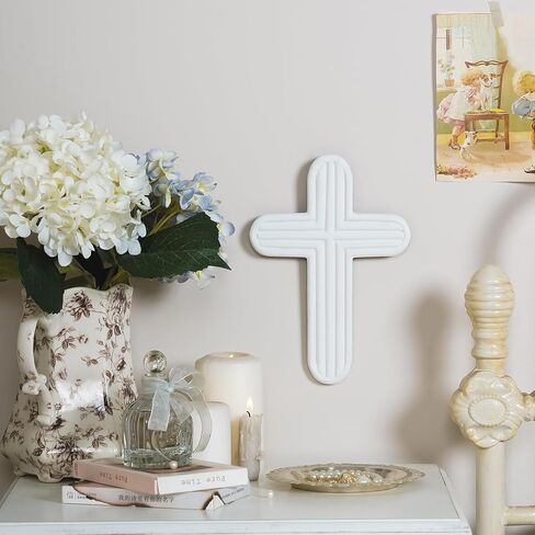 ديكور حائط متقاطع من NIKKY HOME، صليب روحي للمسيحيين، صليب جداري ديني أبيض مع خطاف على الحائط أو الطاولة لتزيين غرفة المنزل في الكنيسة in Kuwait