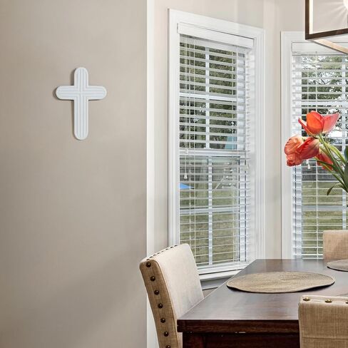 ديكور حائط متقاطع من NIKKY HOME، صليب روحي للمسيحيين، صليب جداري ديني أبيض مع خطاف على الحائط أو الطاولة لتزيين غرفة المنزل في الكنيسة in Kuwait