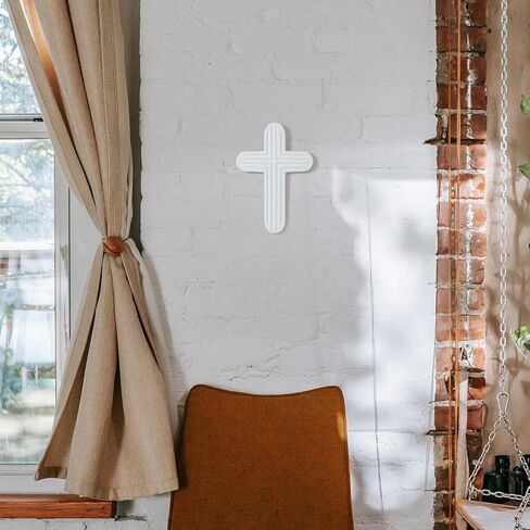 ديكور حائط متقاطع من NIKKY HOME، صليب روحي للمسيحيين، صليب جداري ديني أبيض مع خطاف على الحائط أو الطاولة لتزيين غرفة المنزل في الكنيسة in Kuwait