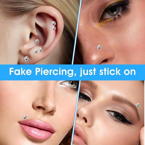 Fake Piercings 720PCs, Faux Fake Nose Ring Lip Piercings Clip-on, Non Pierced Nose Studs, Fake Earrings Belly Skin Piercings, Adhesive Face Body Jewelry Non Piercing for Women Men in Saudi Arabia