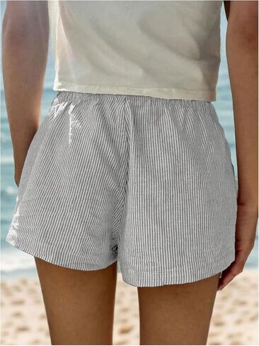 SHENHE Women's Elastic Waist Button Up Low Rise Striped Shorts Y2k Boxer Shorts Beach Shorts in Saudi Arabia