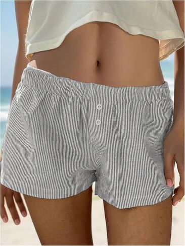 SHENHE Women's Elastic Waist Button Up Low Rise Striped Shorts Y2k Boxer Shorts Beach Shorts in Saudi Arabia