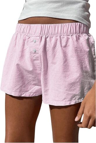 SHENHE Women's Elastic Waist Button Up Low Rise Striped Shorts Y2k Boxer Shorts Beach Shorts in Saudi Arabia