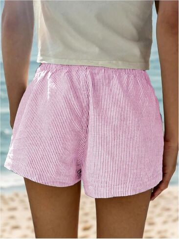 SHENHE Women's Elastic Waist Button Up Low Rise Striped Shorts Y2k Boxer Shorts Beach Shorts in Saudi Arabia