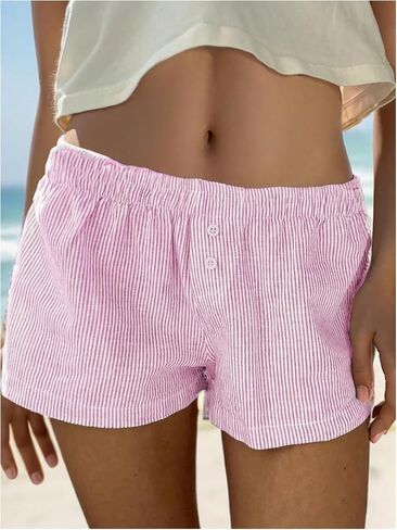 SHENHE Women's Elastic Waist Button Up Low Rise Striped Shorts Y2k Boxer Shorts Beach Shorts in Saudi Arabia