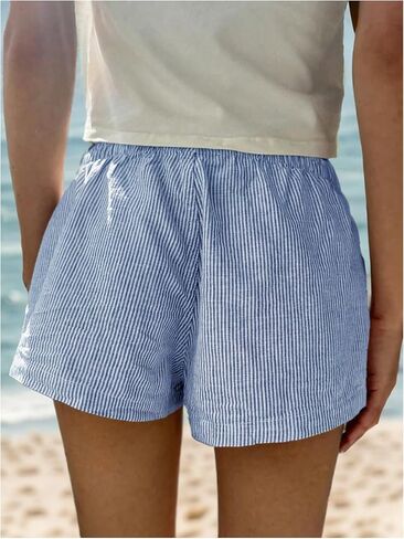 SHENHE Women's Elastic Waist Button Up Low Rise Striped Shorts Y2k Boxer Shorts Beach Shorts in Saudi Arabia