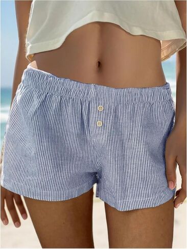 SHENHE Women's Elastic Waist Button Up Low Rise Striped Shorts Y2k Boxer Shorts Beach Shorts in Saudi Arabia