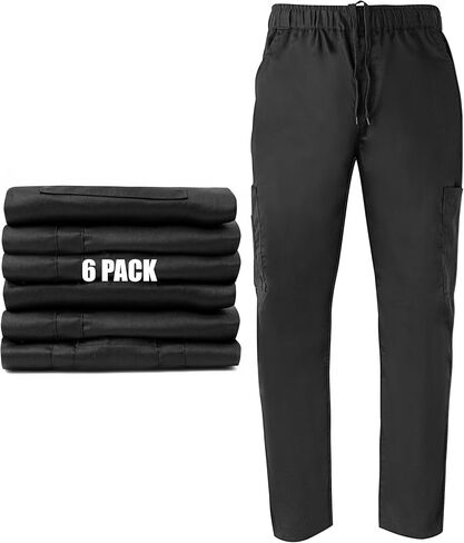 Ubon Chef Pants for Men, Black Cargo Work Pants 7 Pockets in Kuwait