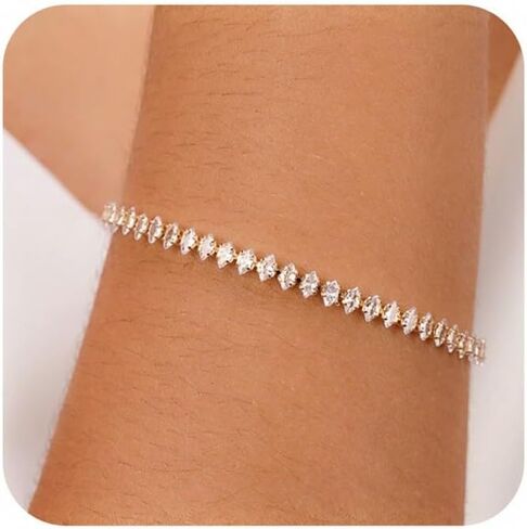 سوار تنس كلاسيكي مطلي بالذهب عيار 14 قيراط مكعب زركونيا للنساء، أساور ذهبية أنيقة عصرية للنساء مقاس 6.5-7.5 بوصة in Kuwait