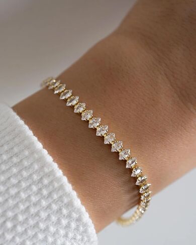 سوار تنس كلاسيكي مطلي بالذهب عيار 14 قيراط مكعب زركونيا للنساء، أساور ذهبية أنيقة عصرية للنساء مقاس 6.5-7.5 بوصة in Kuwait