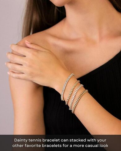 سوار تنس كلاسيكي مطلي بالذهب عيار 14 قيراط مكعب زركونيا للنساء، أساور ذهبية أنيقة عصرية للنساء مقاس 6.5-7.5 بوصة in Kuwait