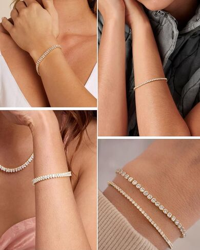 سوار تنس كلاسيكي مطلي بالذهب عيار 14 قيراط مكعب زركونيا للنساء، أساور ذهبية أنيقة عصرية للنساء مقاس 6.5-7.5 بوصة in Kuwait