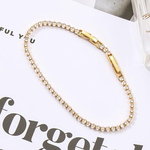 سوار تنس كلاسيكي مطلي بالذهب عيار 14 قيراط مكعب زركونيا للنساء، أساور ذهبية أنيقة عصرية للنساء مقاس 6.5-7.5 بوصة in Kuwait