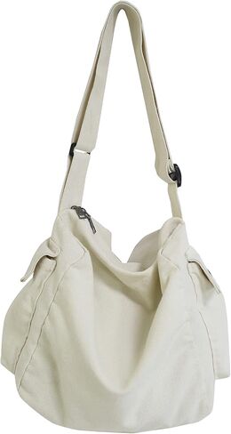 Canvas Tote Bag Hobo Crossbody Handbag Big Capacity Messenger Bag with Multiple Pockets Casual Shoulder Bag for Women Men in Saudi Arabia