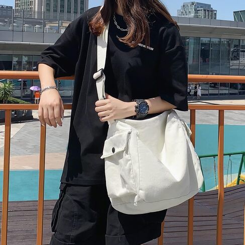 Canvas Tote Bag Hobo Crossbody Handbag Big Capacity Messenger Bag with Multiple Pockets Casual Shoulder Bag for Women Men in Saudi Arabia
