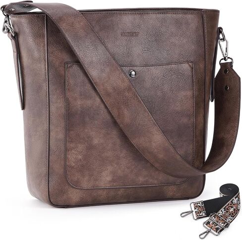 HKCLUF Crossbody Bags for Women Large Capacity Hobo Handbags Women With 2PCS Guitar Strap Leather Bucket Bag Purse For Women in Saudi Arabia