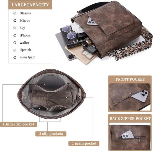 HKCLUF Crossbody Bags for Women Large Capacity Hobo Handbags Women With 2PCS Guitar Strap Leather Bucket Bag Purse For Women in Saudi Arabia