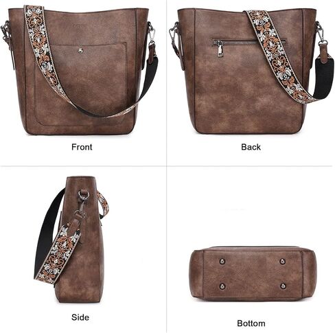 HKCLUF Crossbody Bags for Women Large Capacity Hobo Handbags Women With 2PCS Guitar Strap Leather Bucket Bag Purse For Women in Saudi Arabia