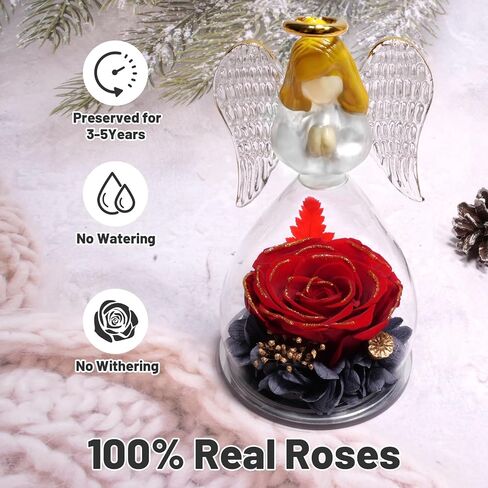 Yamonic Preserved Flowers Rose Birthday Gifts for Women Mom in Glass Angel Figurines, Mothers Day Rose Gifts for Mom Grandma, Christmas Angel Rose Gifts for Her, Mothers, Valentine's Da (Purple) in Kuwait