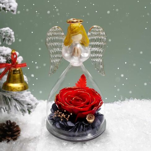 Yamonic Preserved Flowers Rose Birthday Gifts for Women Mom in Glass Angel Figurines, Mothers Day Rose Gifts for Mom Grandma, Christmas Angel Rose Gifts for Her, Mothers, Valentine's Da (Purple) in Kuwait