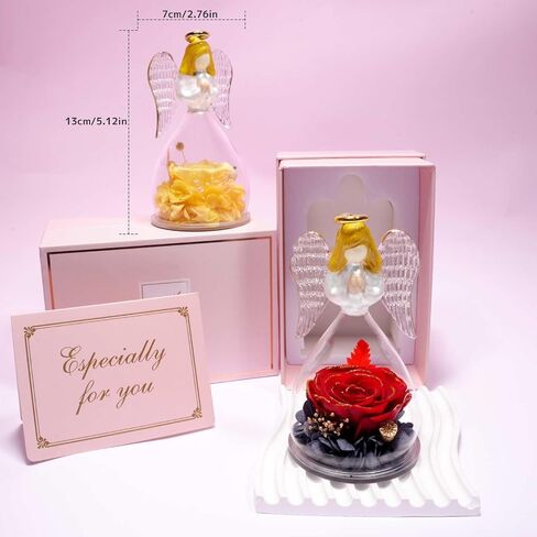 Yamonic Preserved Flowers Rose Birthday Gifts for Women Mom in Glass Angel Figurines, Mothers Day Rose Gifts for Mom Grandma, Christmas Angel Rose Gifts for Her, Mothers, Valentine's Da (Purple) in Kuwait