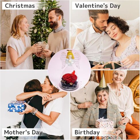 Yamonic Preserved Flowers Rose Birthday Gifts for Women Mom in Glass Angel Figurines, Mothers Day Rose Gifts for Mom Grandma, Christmas Angel Rose Gifts for Her, Mothers, Valentine's Da (Purple) in Kuwait