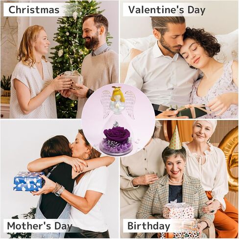 Yamonic Preserved Flowers Rose Birthday Gifts for Women Mom in Glass Angel Figurines, Mothers Day Rose Gifts for Mom Grandma, Christmas Angel Rose Gifts for Her, Mothers, Valentine's Da (Purple) in Kuwait