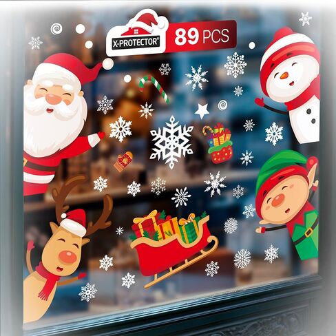 X-Protector Christmas Window Clings - 89 PCS Set - Amazing Christmas Stickers for Window - Christmas Window Decorations Stickers - Christmas Decorations Indoor with Christmas Characters & Snowflakes! in Saudi Arabia