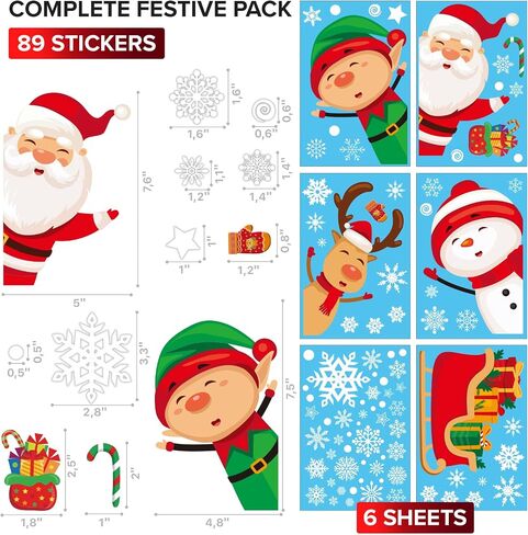 X-Protector Christmas Window Clings - 89 PCS Set - Amazing Christmas Stickers for Window - Christmas Window Decorations Stickers - Christmas Decorations Indoor with Christmas Characters & Snowflakes! in Saudi Arabia