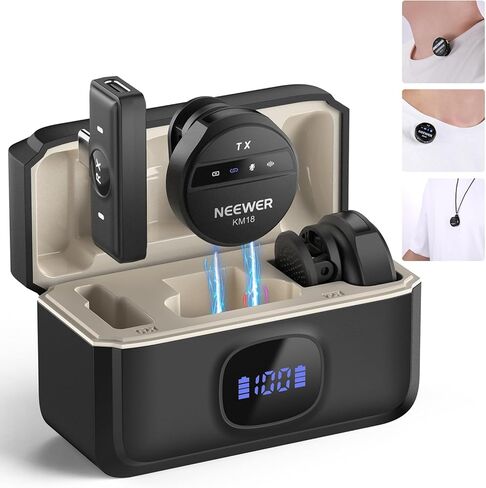 Neewer Wireless Lavalier Microphone for USB C with Charging Case, Compatible with iPhone 15/Android/PC/Laptop, 48KHz/24Bit Mini Lapel Mic, Noise Canceling 24H Battery for Recording Live Vlog, KM18 in Saudi Arabia