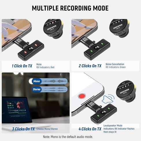 Neewer Wireless Lavalier Microphone for USB C with Charging Case, Compatible with iPhone 15/Android/PC/Laptop, 48KHz/24Bit Mini Lapel Mic, Noise Canceling 24H Battery for Recording Live Vlog, KM18 in Saudi Arabia