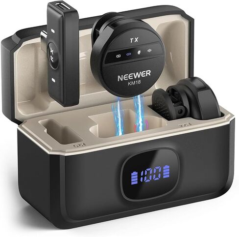 Neewer Wireless Lavalier Microphone for USB C with Charging Case, Compatible with iPhone 15/Android/PC/Laptop, 48KHz/24Bit Mini Lapel Mic, Noise Canceling 24H Battery for Recording Live Vlog, KM18 in Saudi Arabia