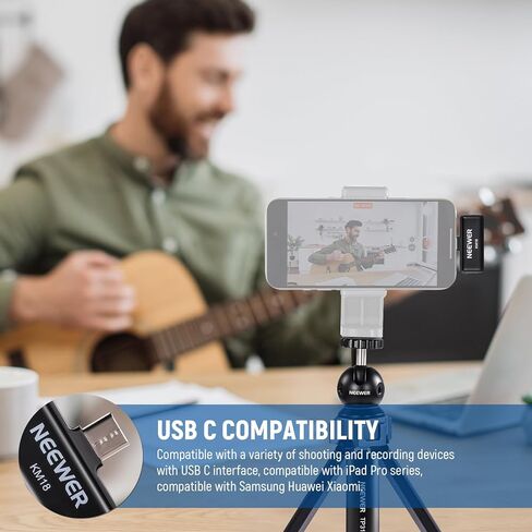 Neewer Wireless Lavalier Microphone for USB C with Charging Case, Compatible with iPhone 15/Android/PC/Laptop, 48KHz/24Bit Mini Lapel Mic, Noise Canceling 24H Battery for Recording Live Vlog, KM18 in Saudi Arabia