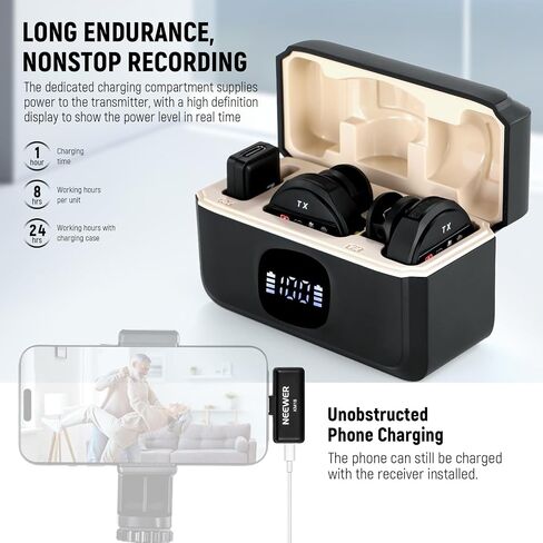 Neewer Wireless Lavalier Microphone for USB C with Charging Case, Compatible with iPhone 15/Android/PC/Laptop, 48KHz/24Bit Mini Lapel Mic, Noise Canceling 24H Battery for Recording Live Vlog, KM18 in Saudi Arabia