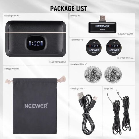 Neewer Wireless Lavalier Microphone for USB C with Charging Case, Compatible with iPhone 15/Android/PC/Laptop, 48KHz/24Bit Mini Lapel Mic, Noise Canceling 24H Battery for Recording Live Vlog, KM18 in Saudi Arabia
