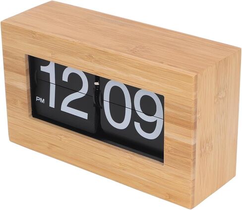 TOPINCN Vintage Auto Flip Clock Retro Large Number Desk Table Clock, Modern Minimalist Wooden Digital Flipping Clock with Relaxing Stress Relief Function (Black Background) in Saudi Arabia