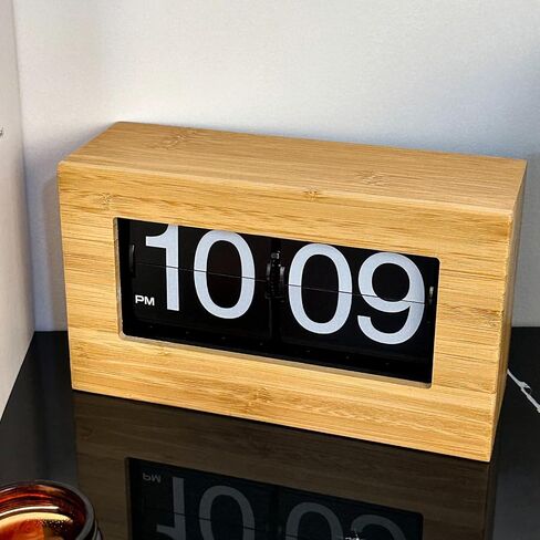 TOPINCN Vintage Auto Flip Clock Retro Large Number Desk Table Clock, Modern Minimalist Wooden Digital Flipping Clock with Relaxing Stress Relief Function (Black Background) in Saudi Arabia