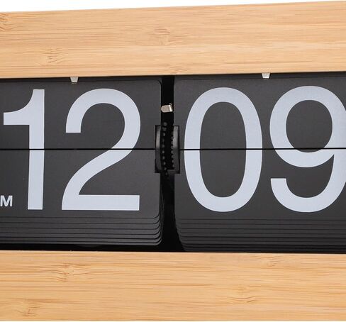 TOPINCN Vintage Auto Flip Clock Retro Large Number Desk Table Clock, Modern Minimalist Wooden Digital Flipping Clock with Relaxing Stress Relief Function (Black Background) in Saudi Arabia
