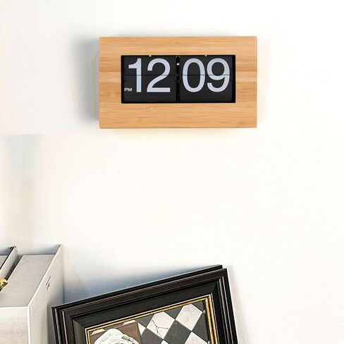 TOPINCN Vintage Auto Flip Clock Retro Large Number Desk Table Clock, Modern Minimalist Wooden Digital Flipping Clock with Relaxing Stress Relief Function (Black Background) in Saudi Arabia