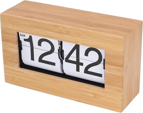 TOPINCN Vintage Auto Flip Clock Retro Large Number Desk Table Clock, Modern Minimalist Wooden Digital Flipping Clock with Relaxing Stress Relief Function (Black Background) in Saudi Arabia