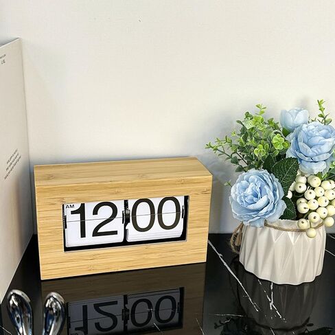 TOPINCN Vintage Auto Flip Clock Retro Large Number Desk Table Clock, Modern Minimalist Wooden Digital Flipping Clock with Relaxing Stress Relief Function (Black Background) in Saudi Arabia