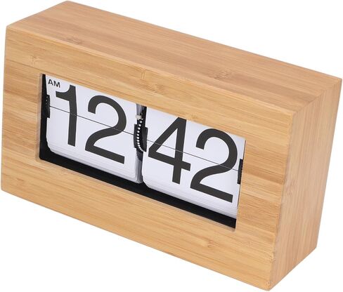 TOPINCN Vintage Auto Flip Clock Retro Large Number Desk Table Clock, Modern Minimalist Wooden Digital Flipping Clock with Relaxing Stress Relief Function (Black Background) in Saudi Arabia